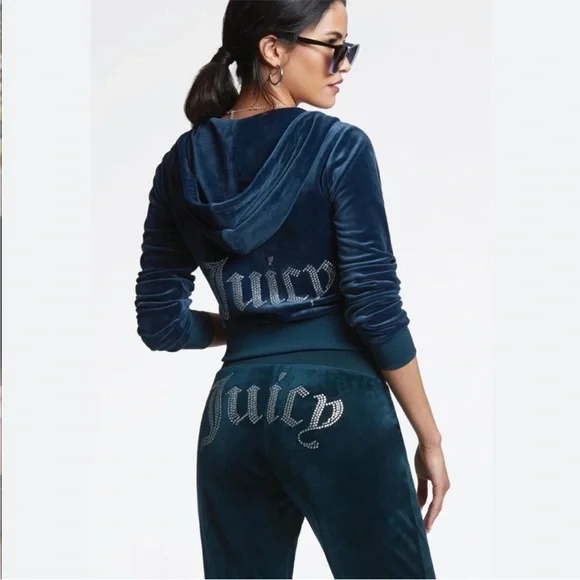 JUICY COUTURE Velour OG Bling Tracksuit Hoodie & Pant Set in navy blue - Picture 7 of 13